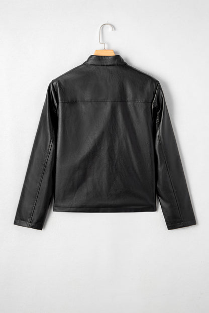 Faux Leather Button-Front Boxy Jacket