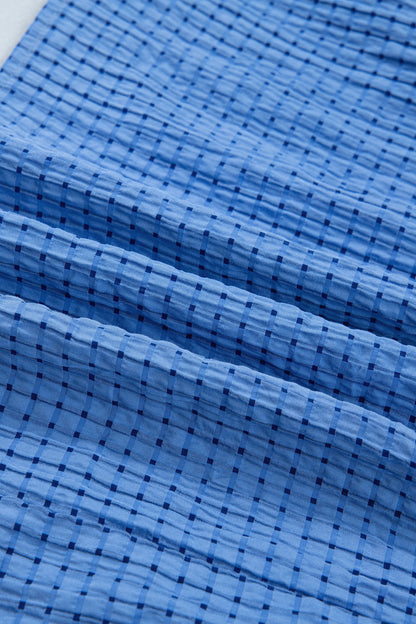 Gingham Bow Tie Short Sleeve Tiered Midi Dress