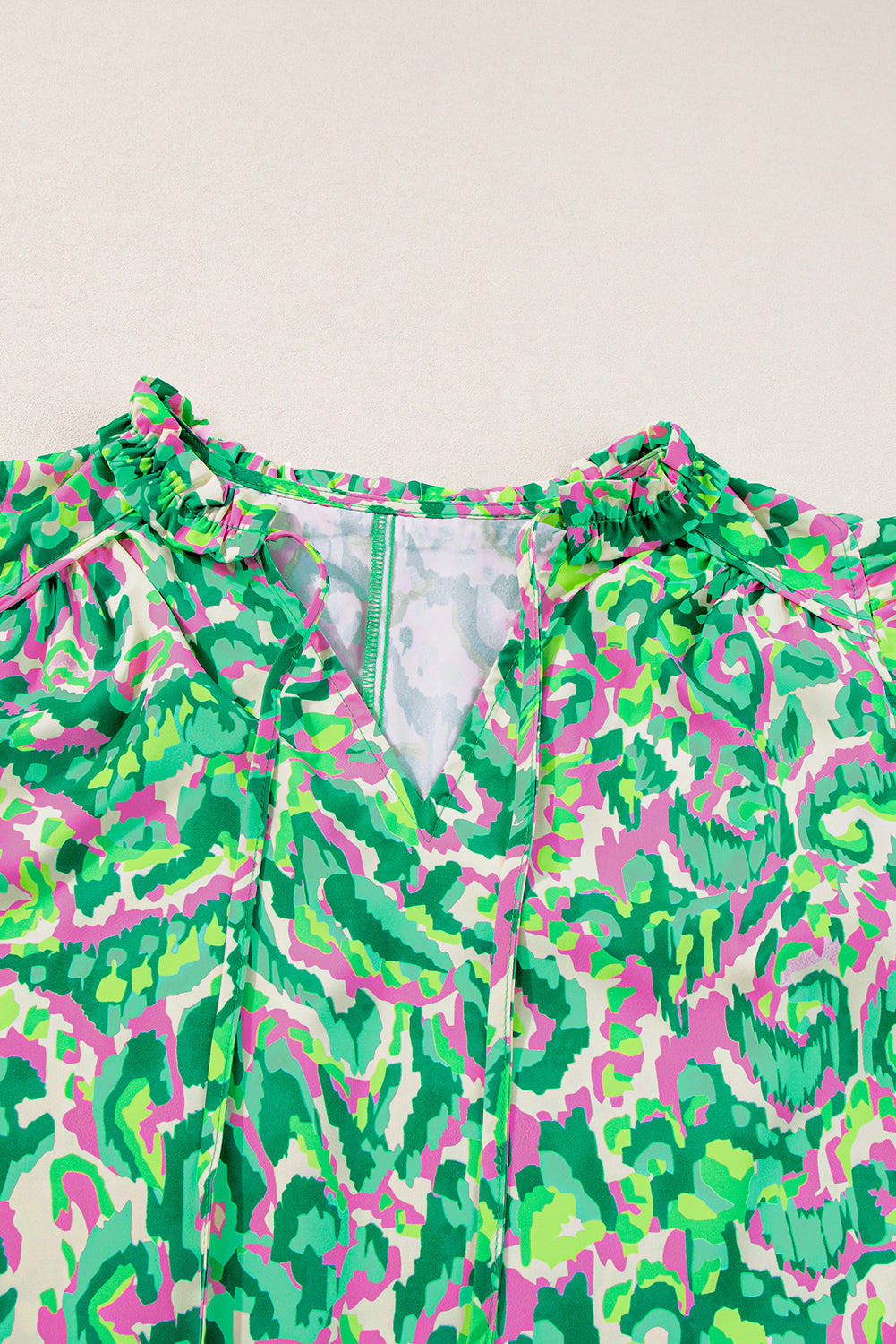 Abstract Ruffle Trim Tied Neck Tank Top