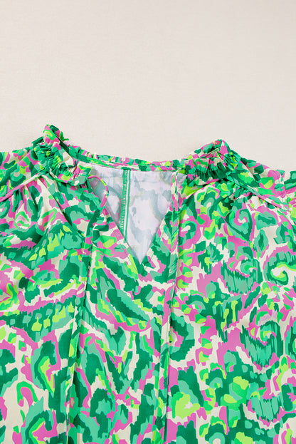 Abstract Ruffle Trim Tied Neck Tank Top