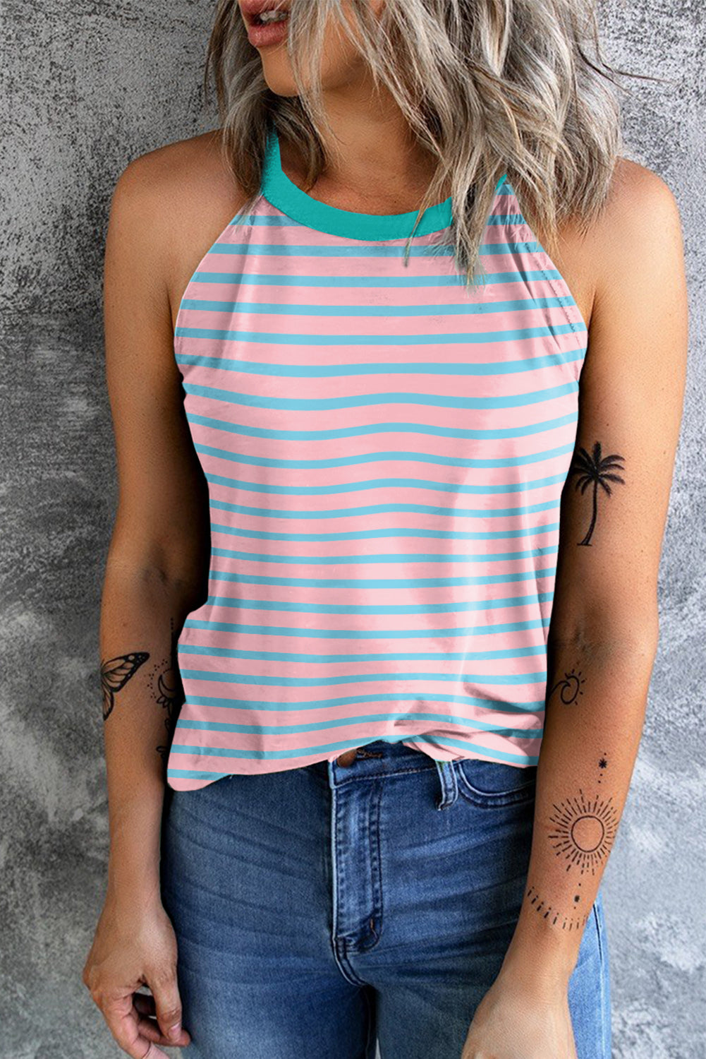 Stripe Round Neck Tank Top