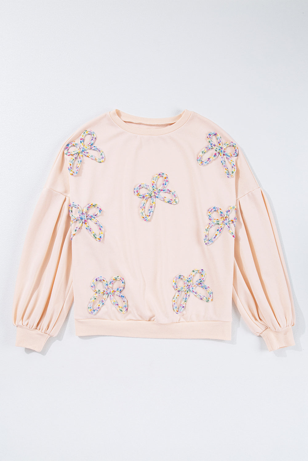 Valentine Bow Embroidered Lantern Sleeve Sweatshirt