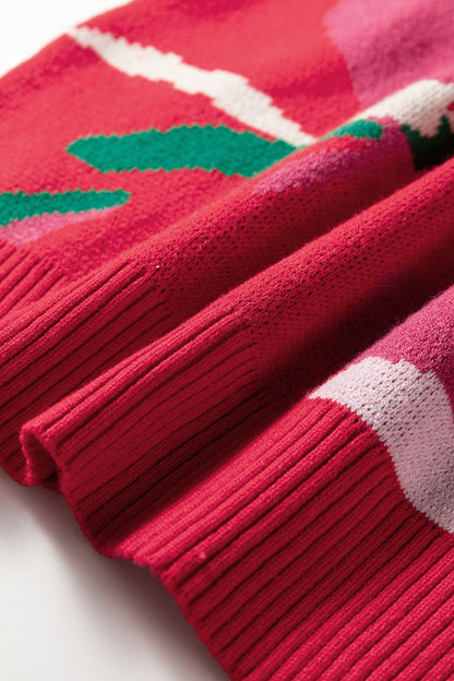 Floral Abstract Short Puff Sleeve Sweater