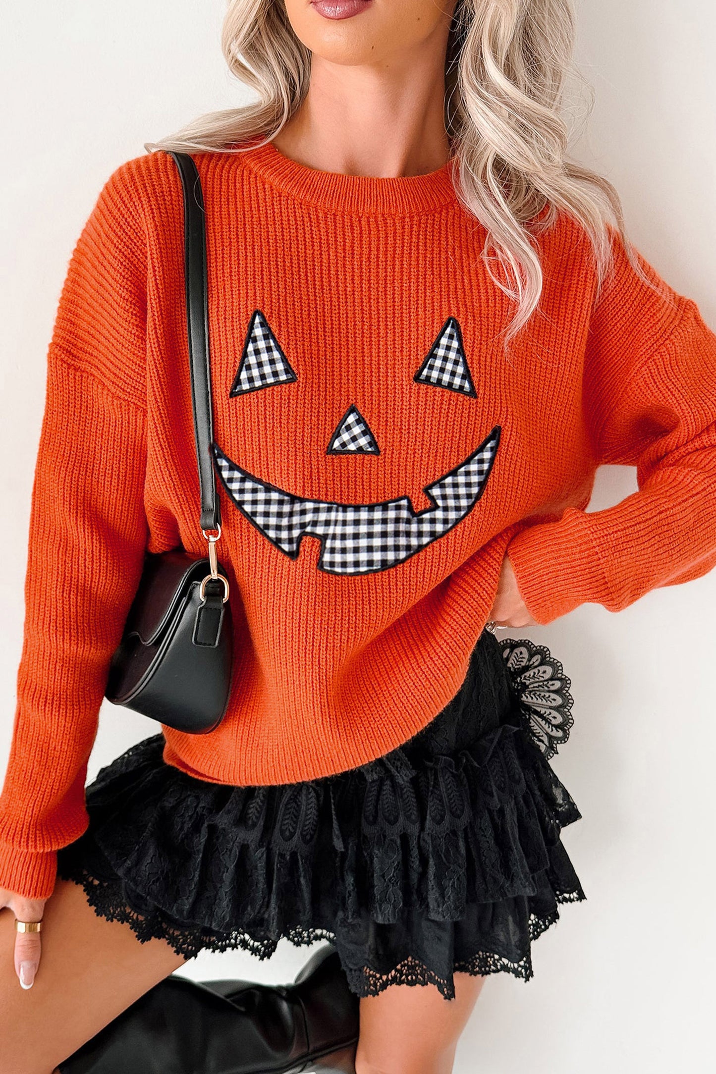 Halloween Drop Shoulder Long Sleeve Round Neck Sweater