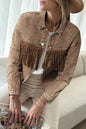 Denim Rhinestone Fringe Buttoned Jacket