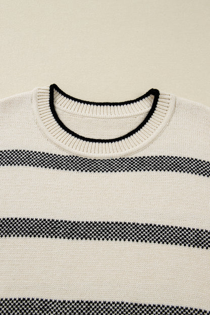 Plus Size Stripe Wide Sleeve Crewneck Sweater