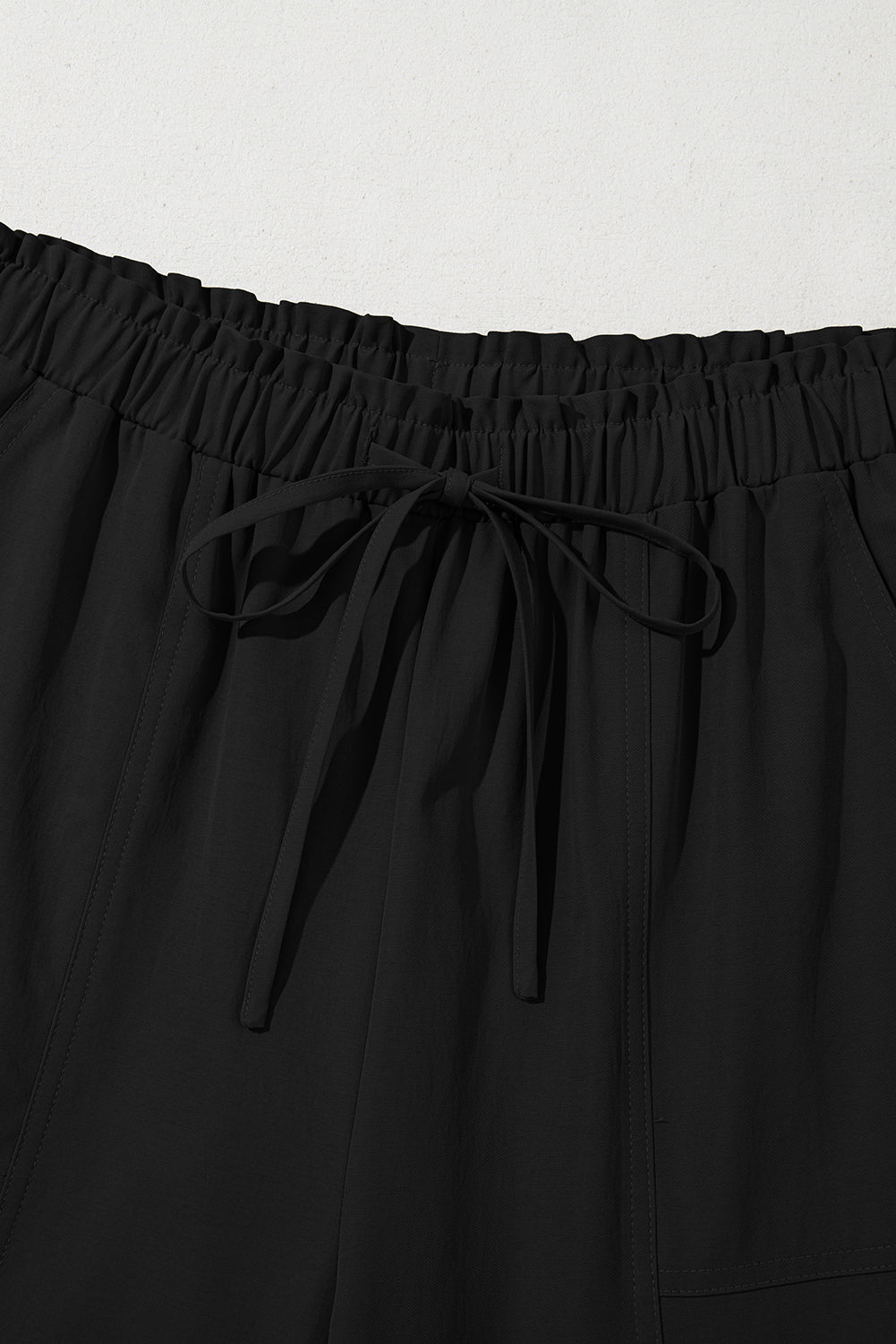 Solid Drawstring Elastic Waist Wide Leg Pants