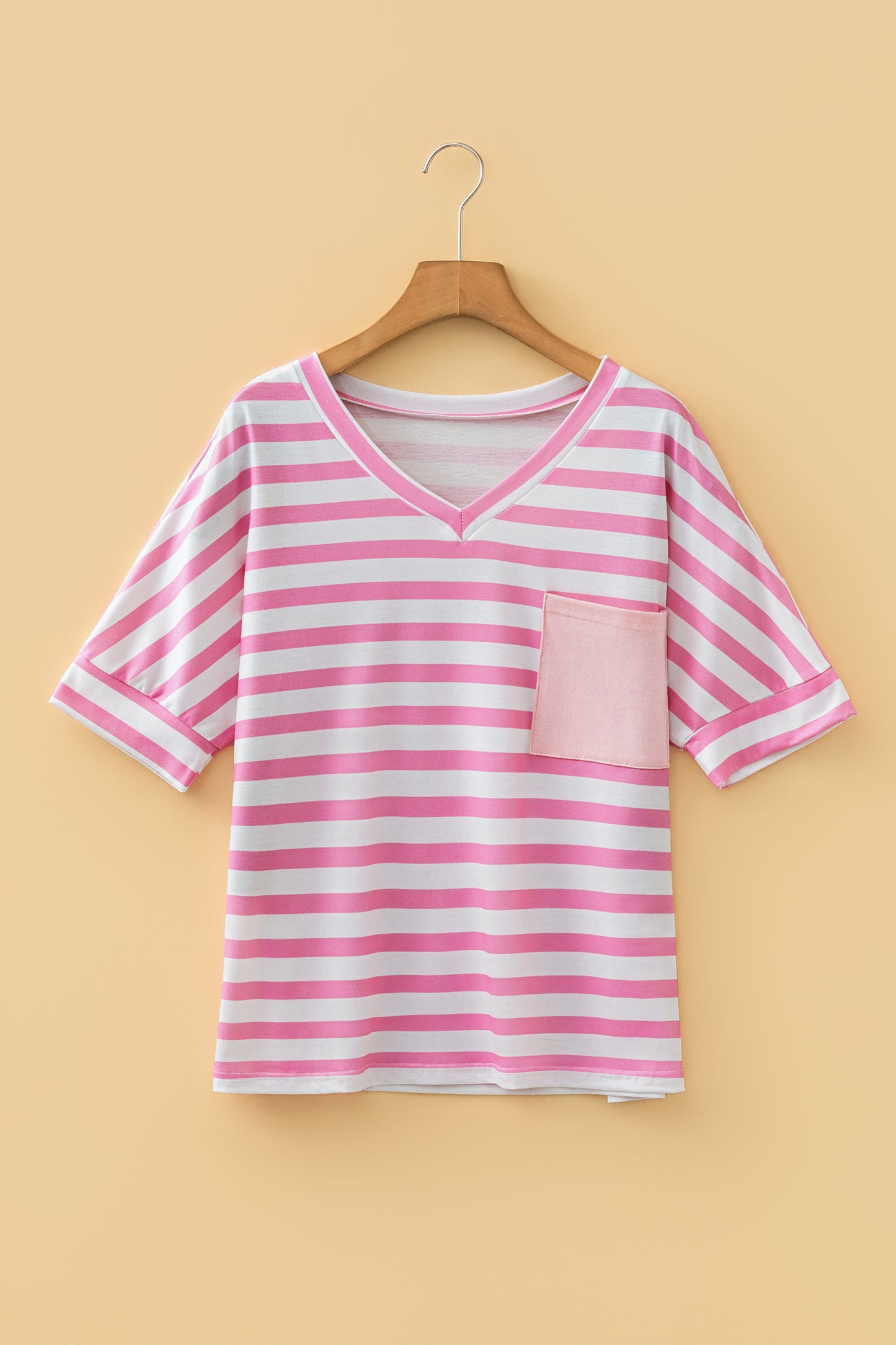 Stripe V-Neck Patch Pocket T-Shirt