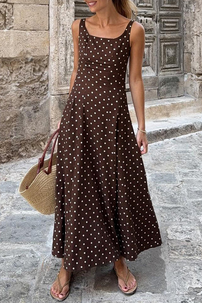 Polka Dot Square Neck Vacation Maxi Dress