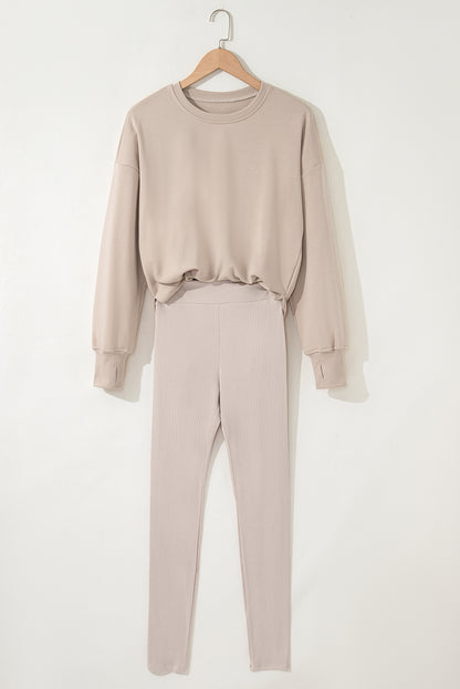 Solid Side Slit Sweatshirt and Leggings Set