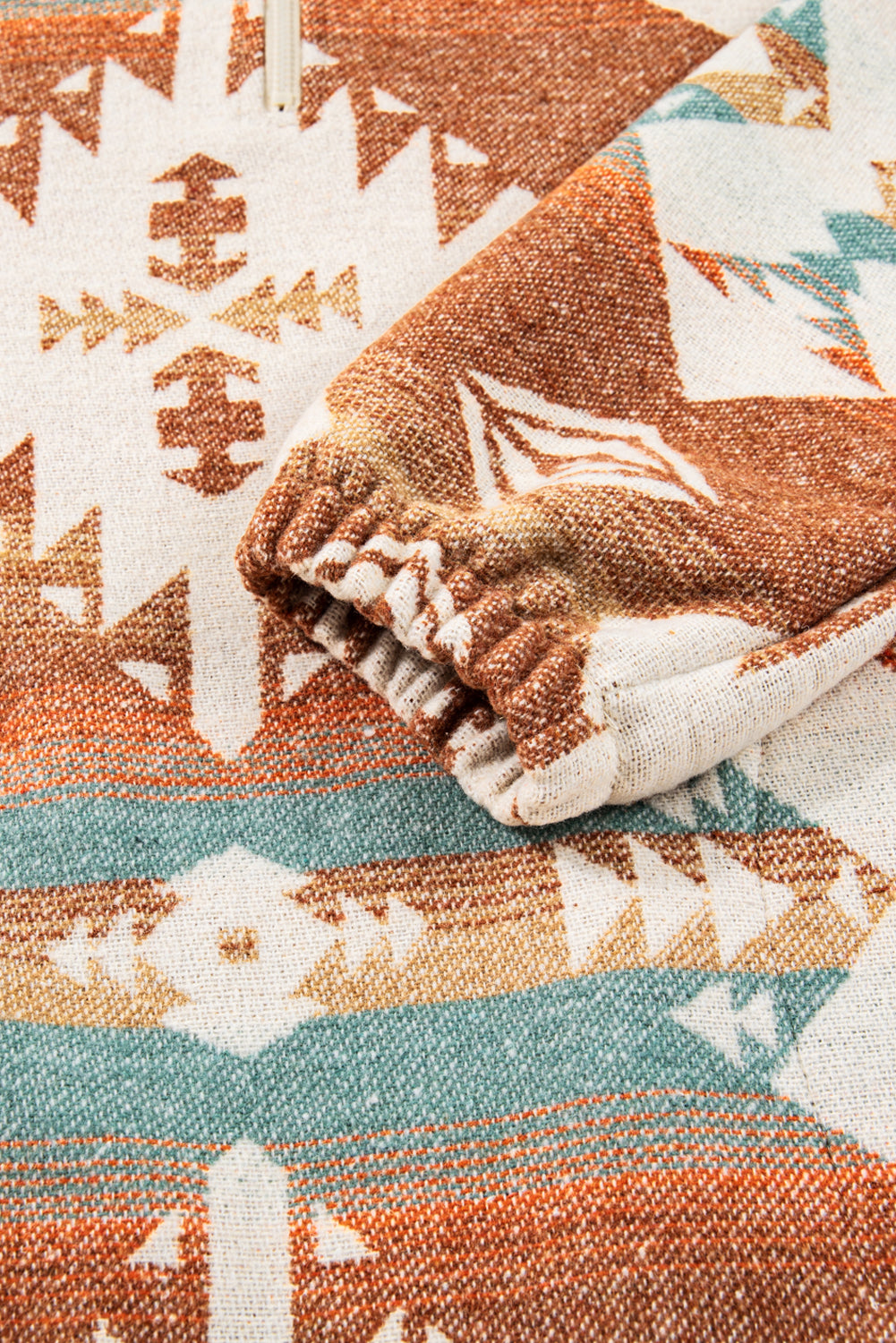 Western Aztec Quarter-Zip Elastic Cuffs Sweatshirt