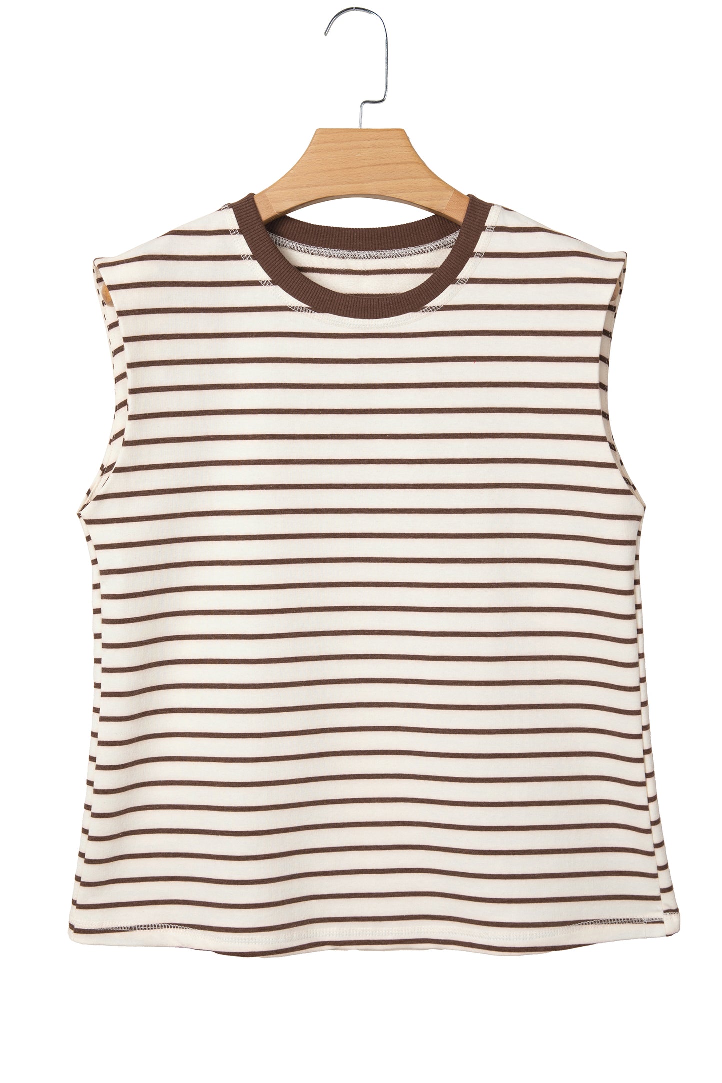 Stripe Ribbed Trim Round Neck Tank Top