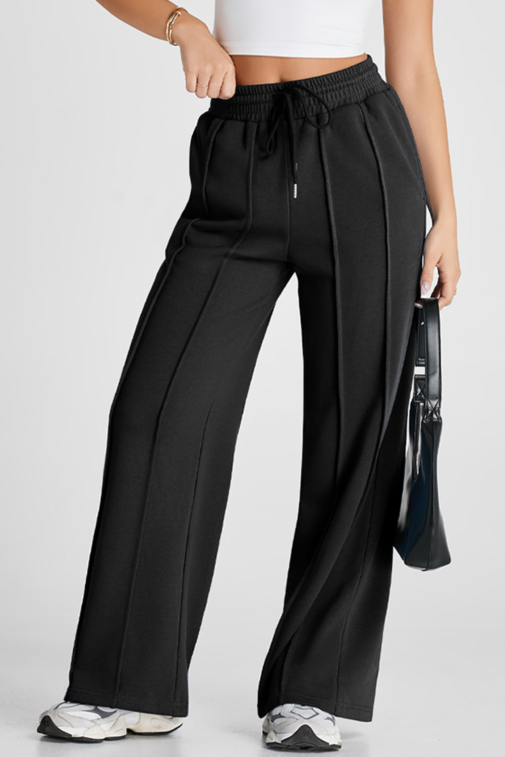 Solid Seam Drawstring Wide Leg Sweatpants