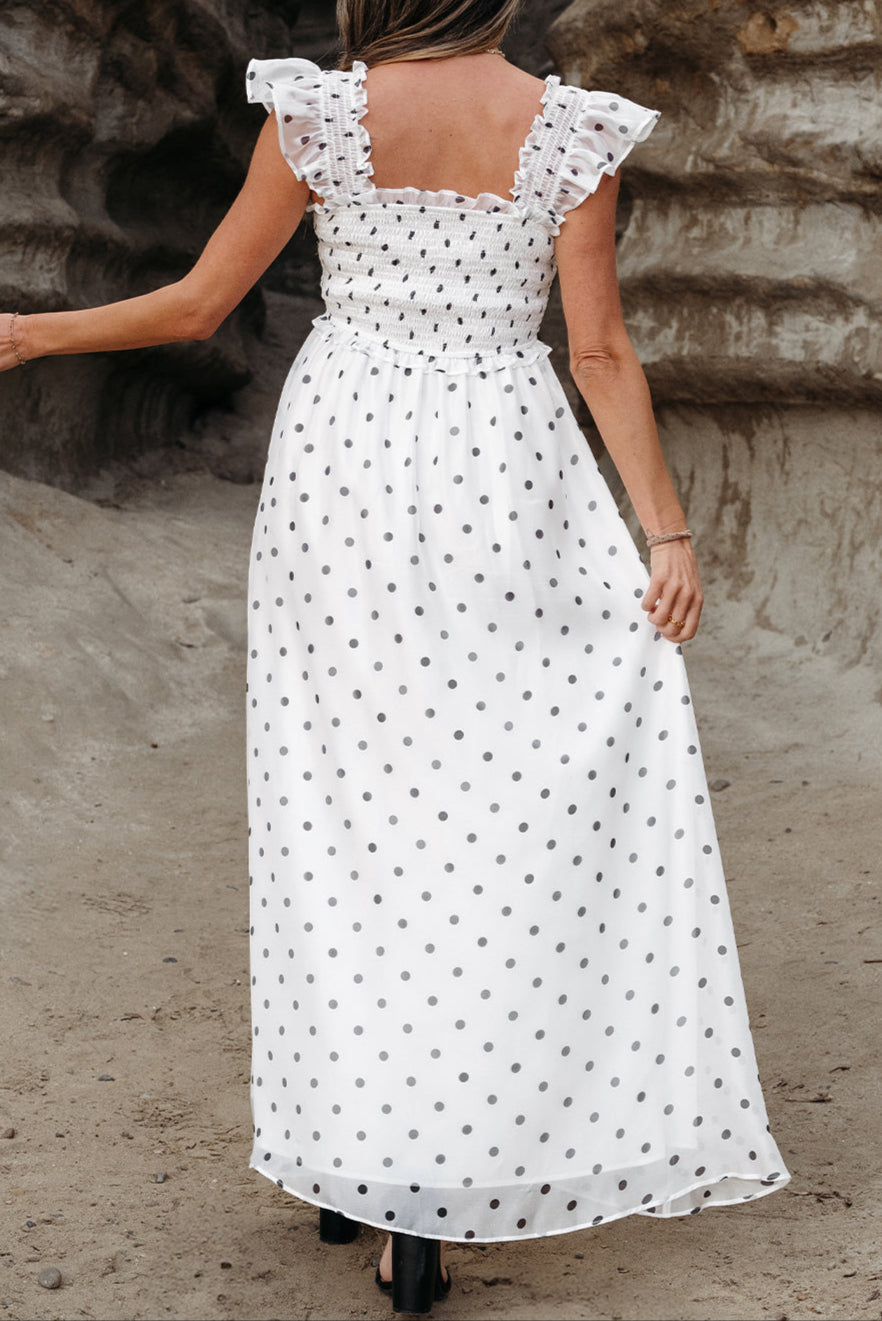 Polka Dot Flutter Sleeve Maxi Dress