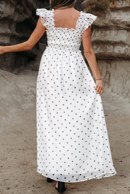 Polka Dot Flutter Sleeve Maxi Dress