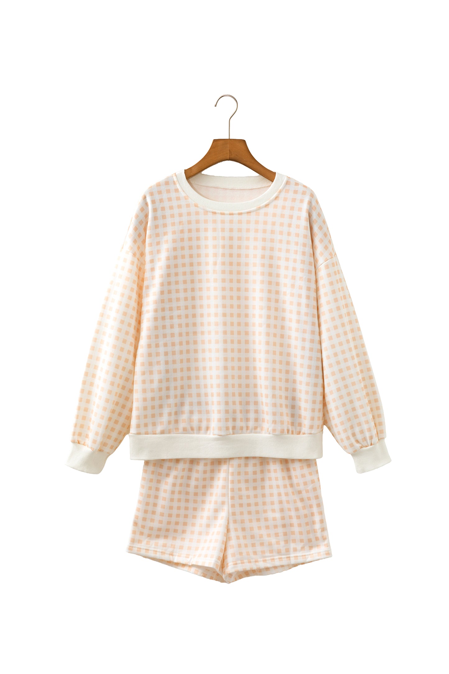 Gingham Plaid Baggy Pullover and Drawstring Shorts Set
