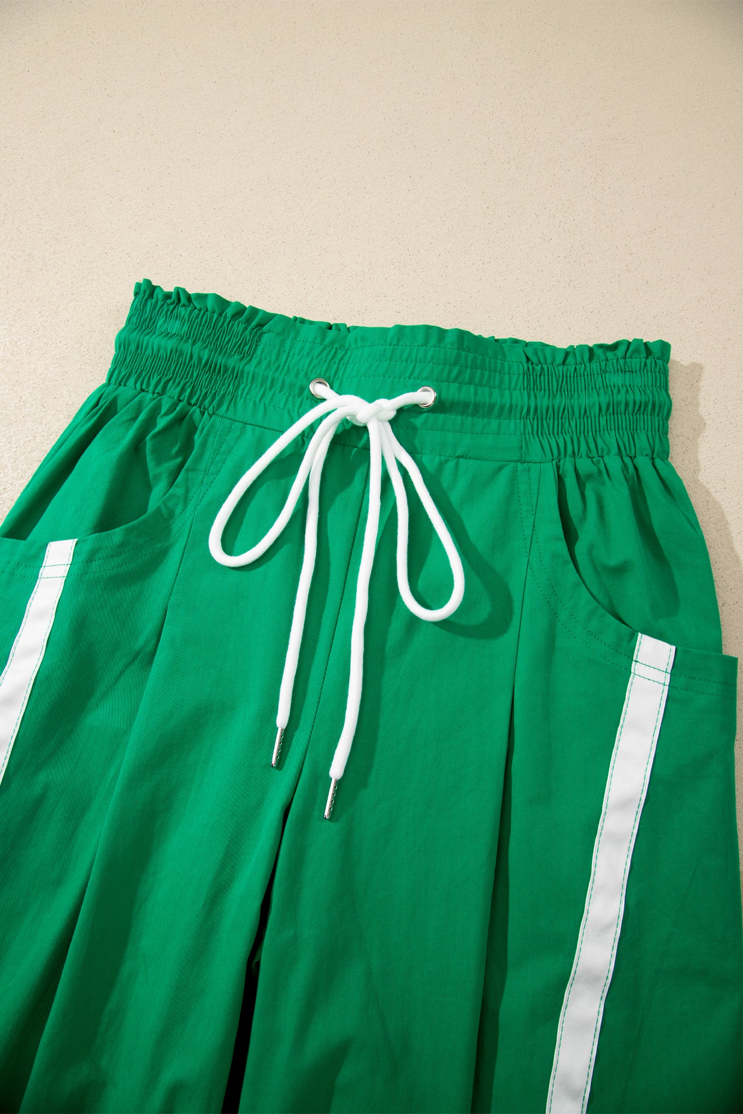 Stripe Smocked Waist Drawstring Cropped Pants