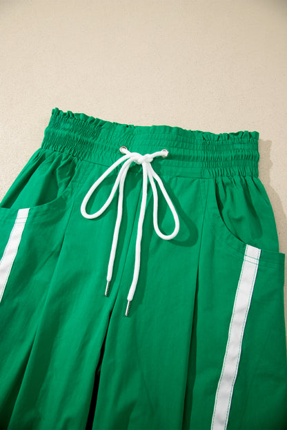Stripe Smocked Waist Drawstring Cropped Pants