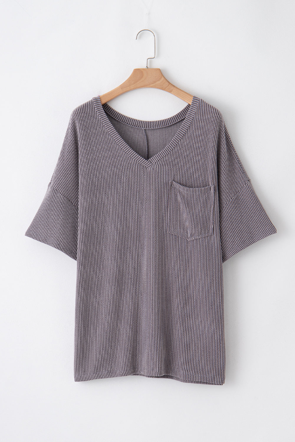 Plus Size Solid Corded Knit V-Neck T-Shirt