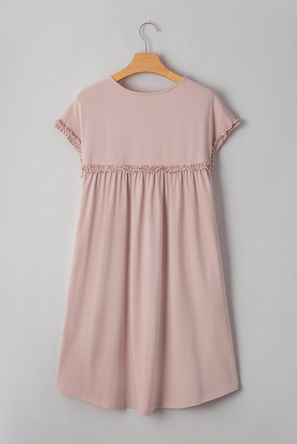 Solid Frilled Trim Short Sleeve Mini Dress