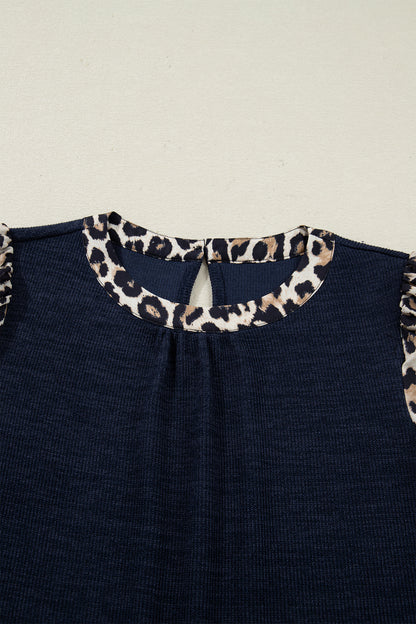Leopard Patchwork Ribbed Short Sleeve Top
