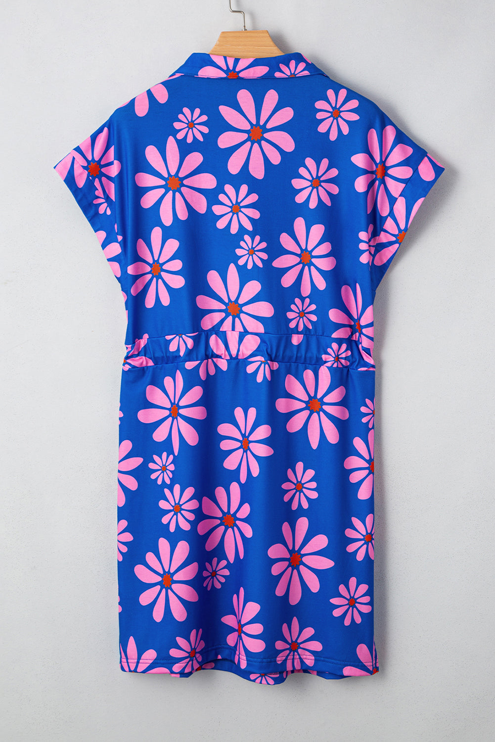 Floral Stripe Quarter-Zip Cap Sleeve Mini Dress