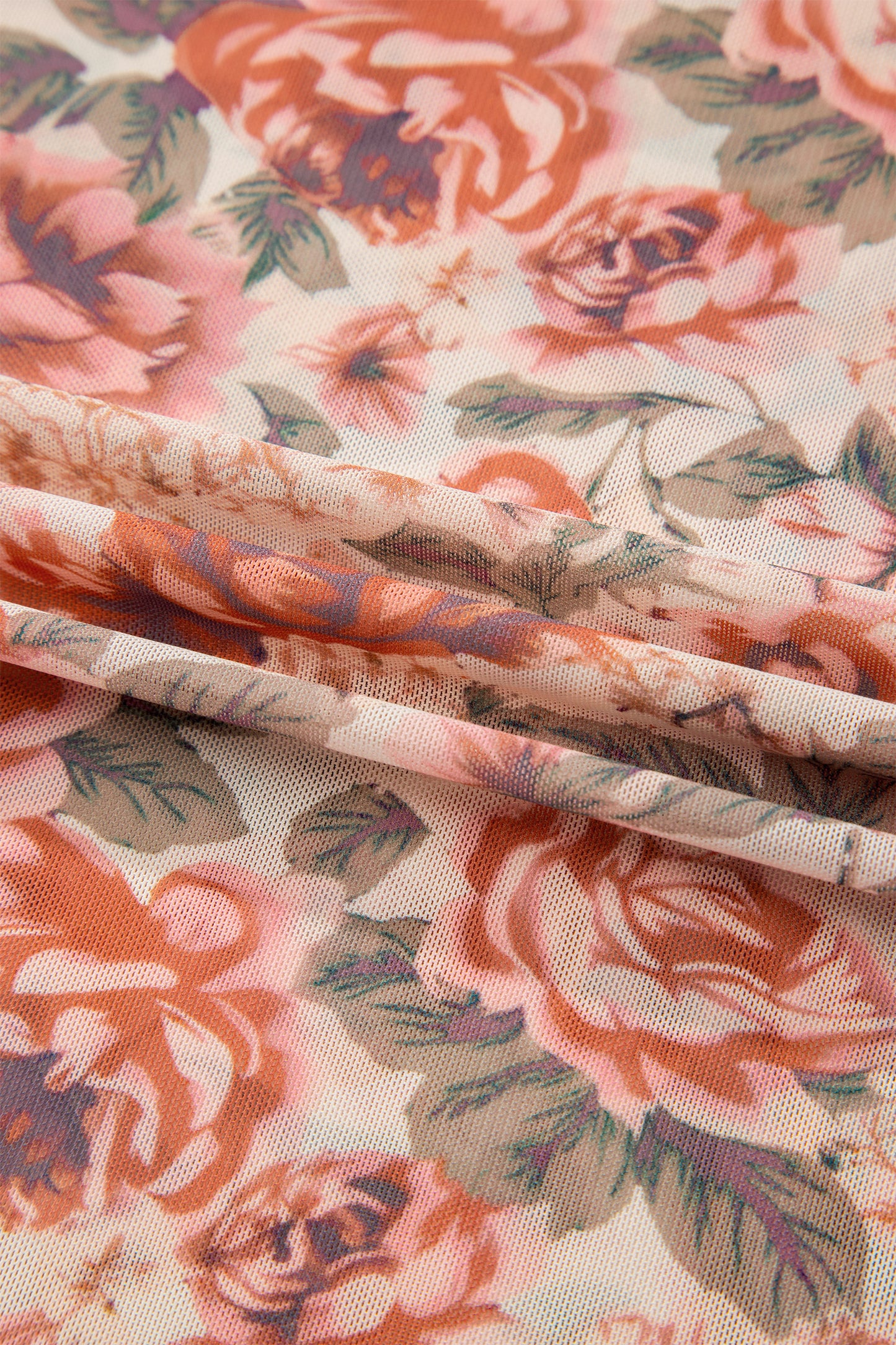 Plus Size Floral Mesh Mock Neck Top