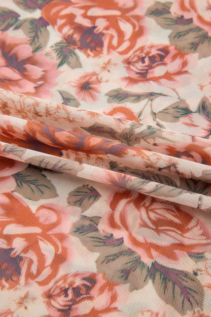 Plus Size Floral Mesh Mock Neck Top