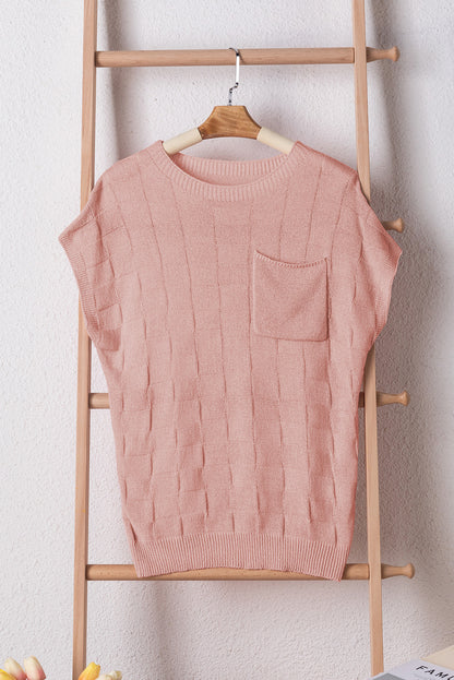 Lattice Textured Short Sleeve Sweater