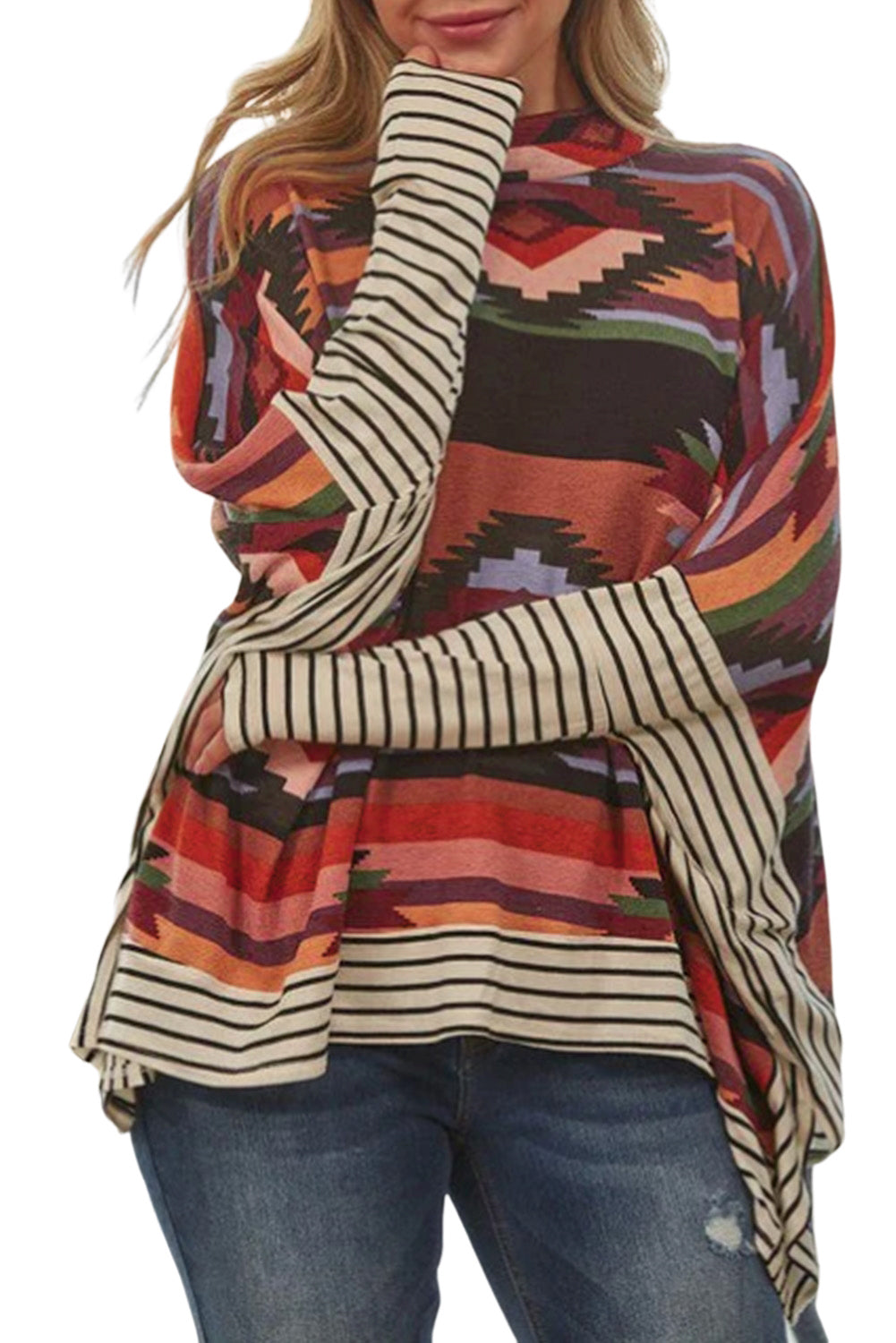 Aztec Stripe Mock Neck Top