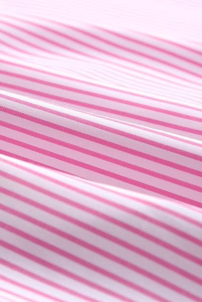 Stripe Smocked Long Sleeve Button-Up Shirt