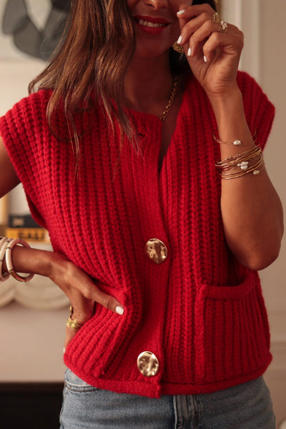 Chunky Knit Buttoned Sweater Vest