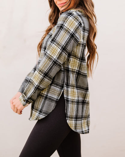 Plaid Split Hem Buttoned Shacket