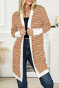 Stripe Pocketed Open Front Cardigan