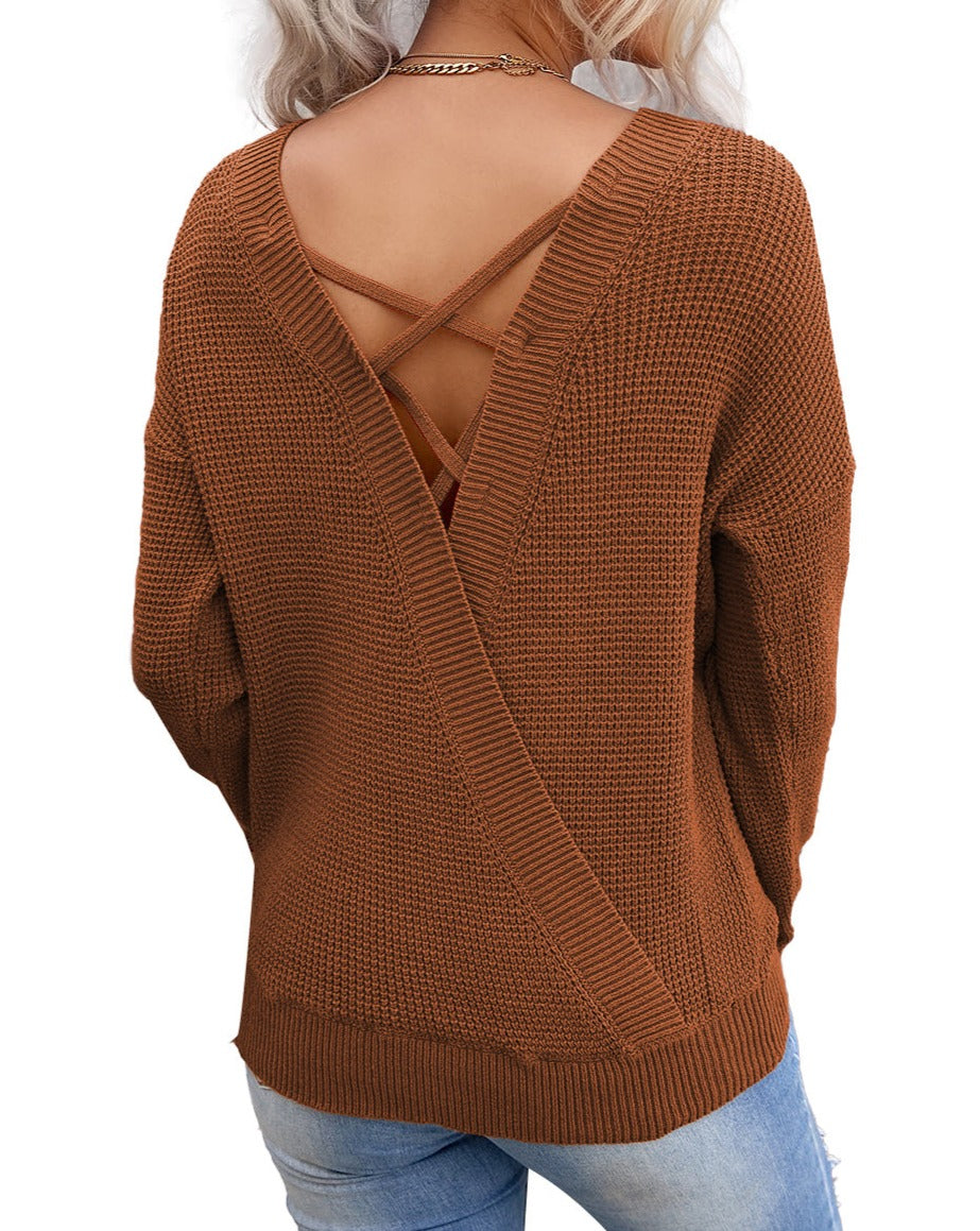 Cross Back Loose Knit Sweater