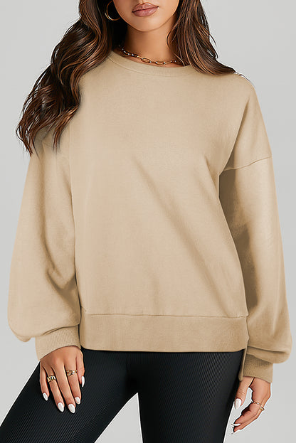 Solid Ribbed Trim Pullover Sweatshirt