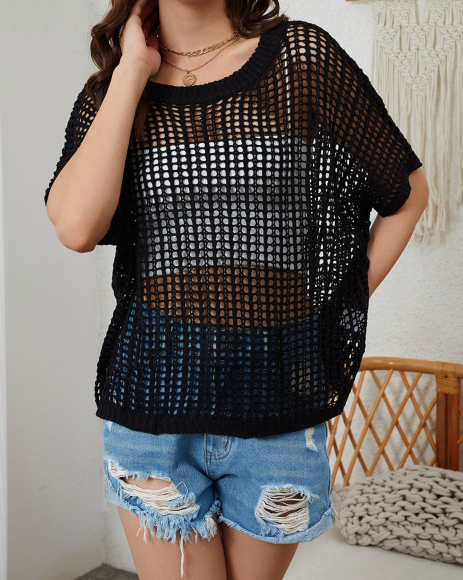 Fishnet Round Neck Sweater Tee