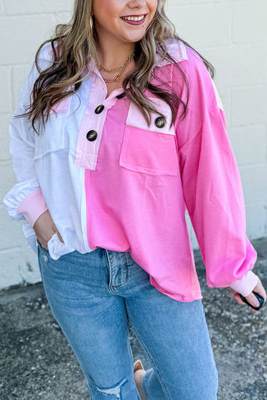 Colorblock Chest Pocket Sweatshirt Plus Size