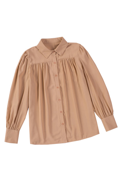 Buttoned Puff Sleeve Collared Blouse