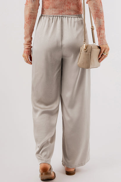 Solid Pleated High Waist Pants