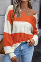 Stripe Ribbed Patchwork V-Neck Sweater