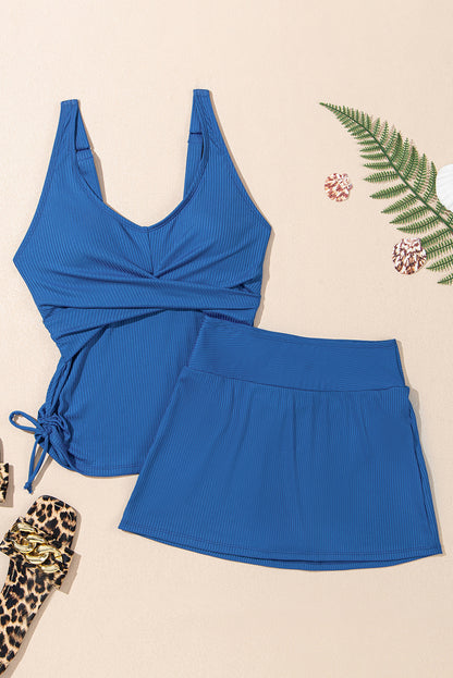Ribbed Knit Tankini & Skort Swimsuit Set
