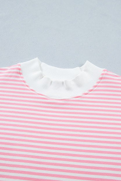 Stripe Contrast Mock Neck Tee & Shorts Set