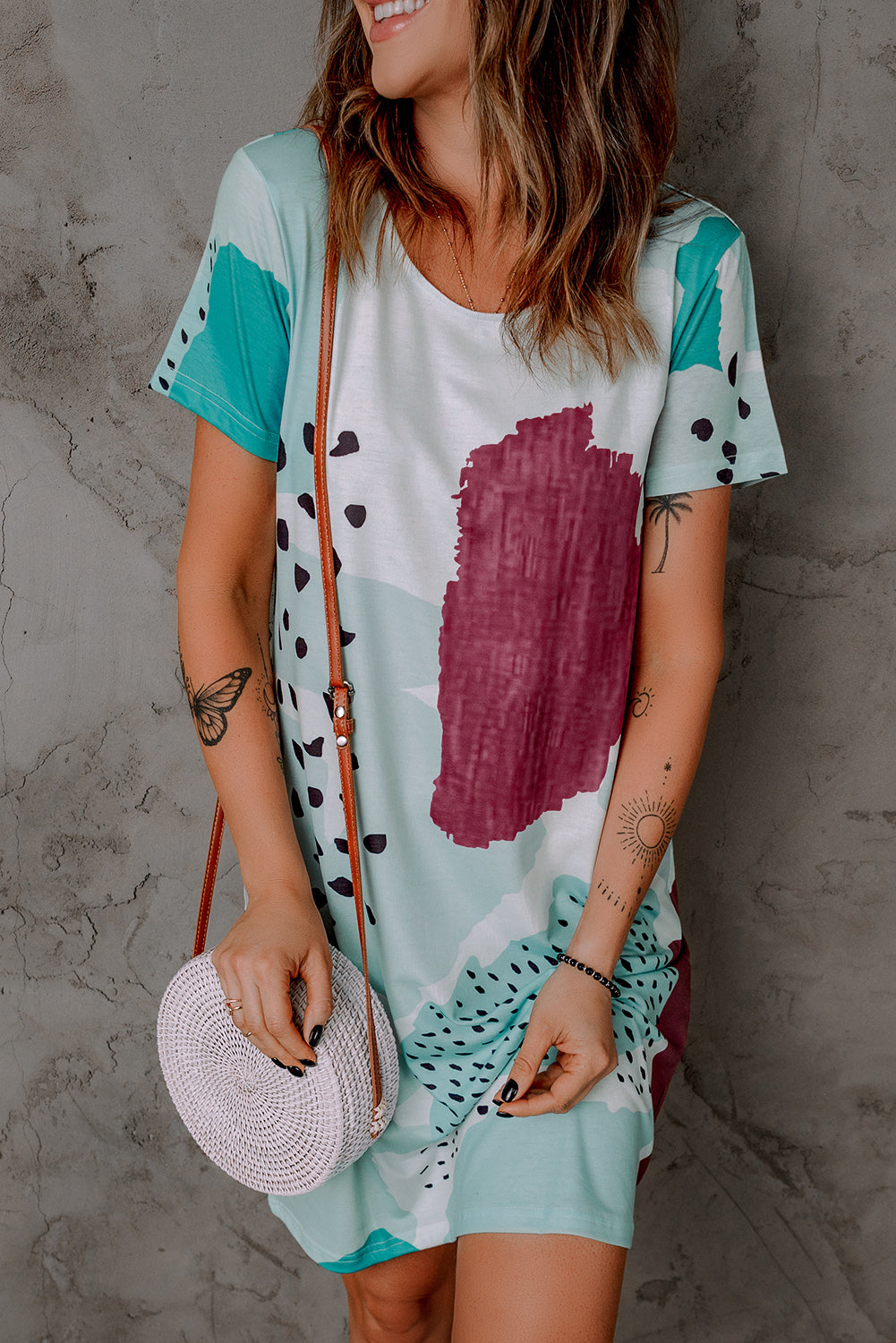 Abstract Leopard Short Sleeve Dress