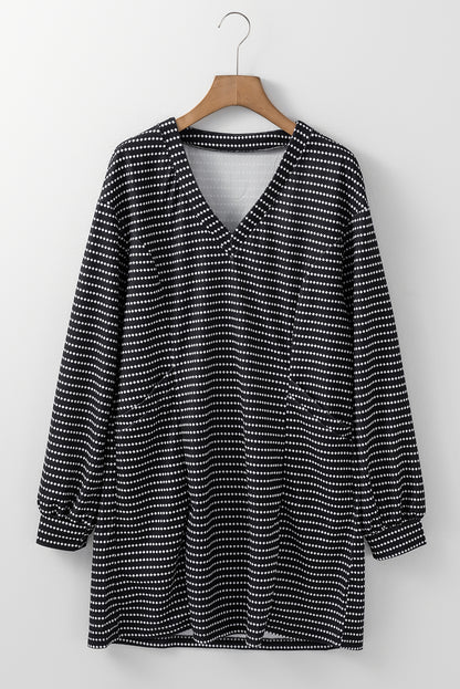 Stripe Puff Sleeve V-Neck Dress