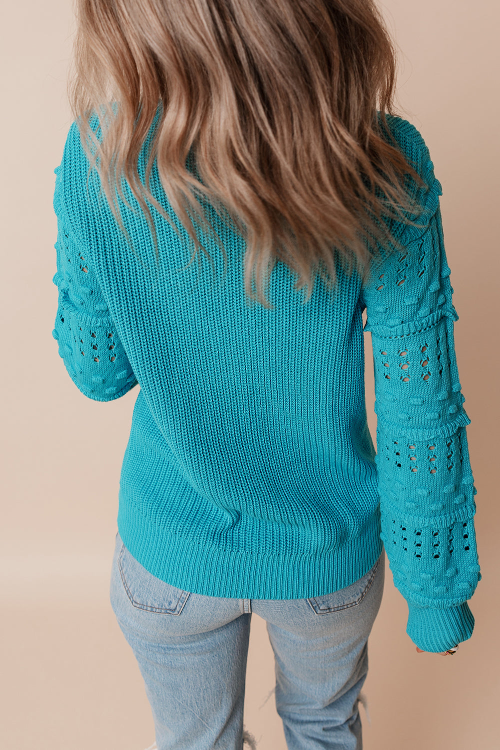 Ruffle Eyelet Bubble Sleeve Sweater