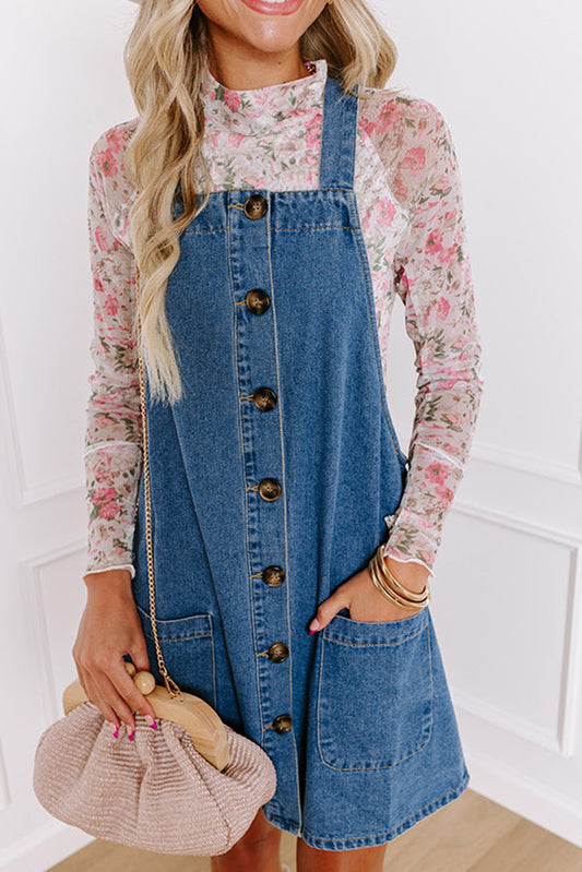 Denim Buttoned Sleeveless Mini Dress