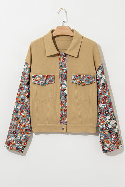 Floral Waffle Knit Buttoned Jacket