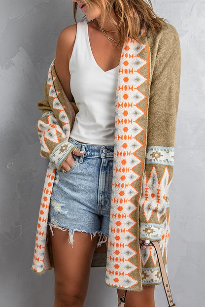 Aztec Border Open Front Cardigan