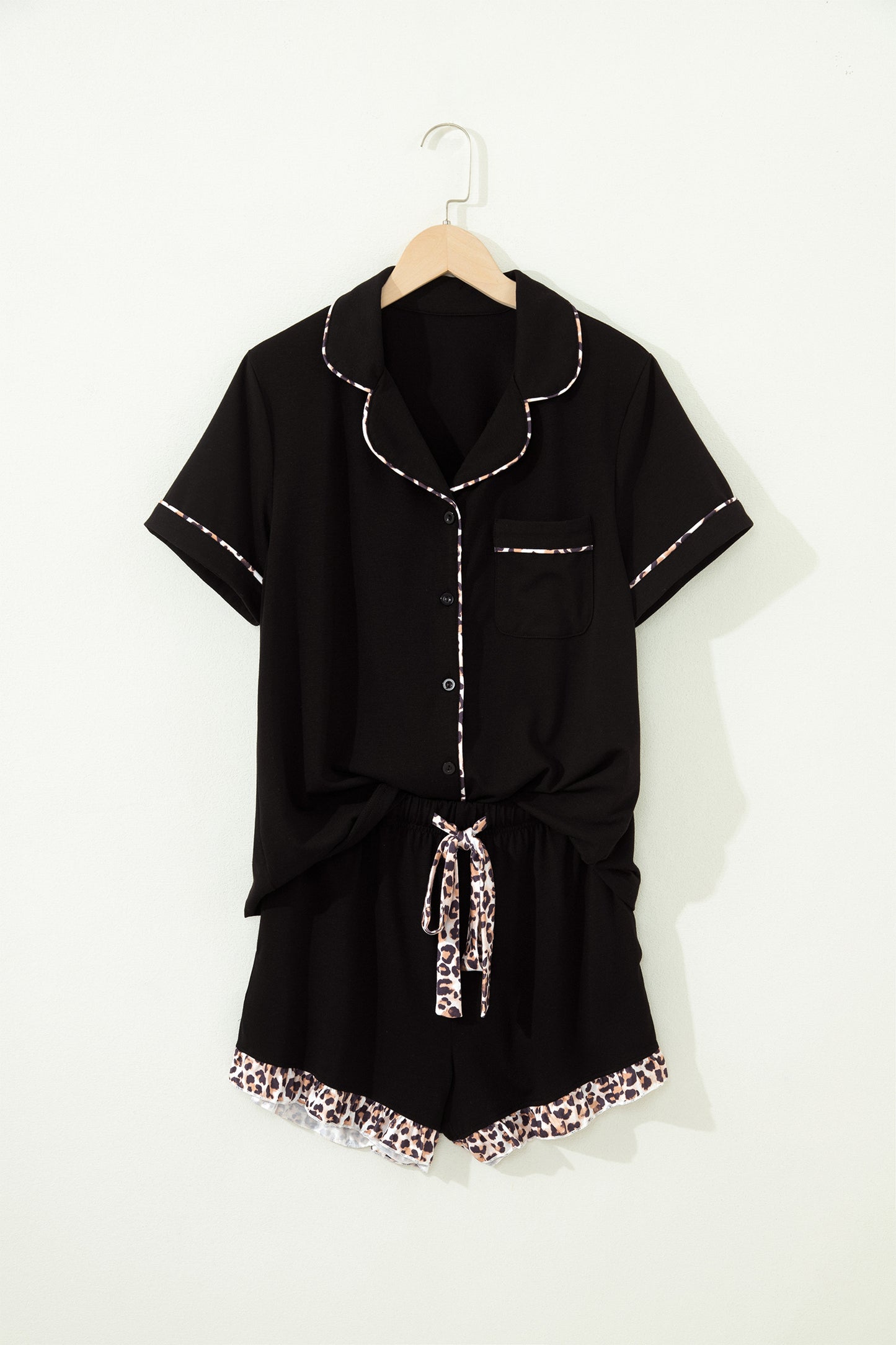 Leopard Patchwork Top & Shorts Pajama Set